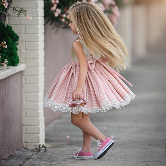 Dollcake Dress Maddy Pink White Plaid Roses Floral Full Skirt Girls 10 NWT - Picture 2 of 12